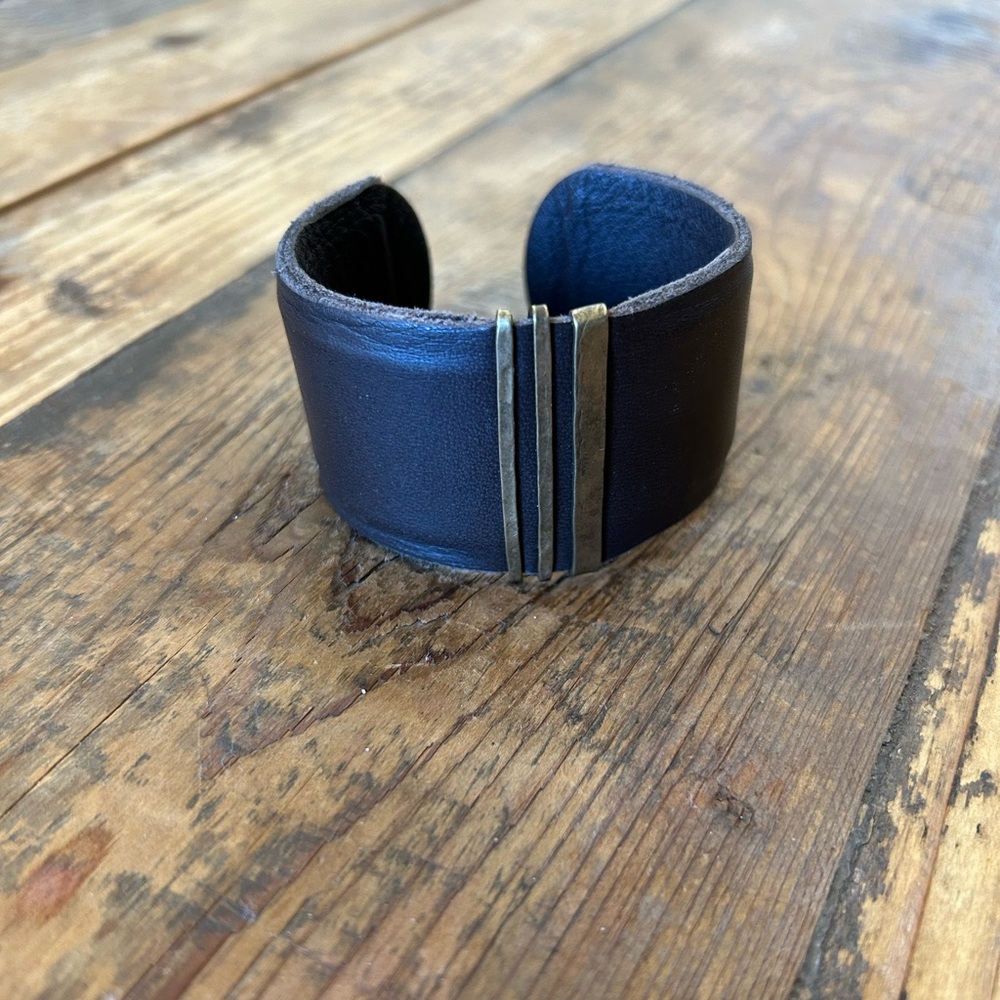 CLP Jewelry Triple Bronze Bar Brown Leather Cuff Bracelet Colorado MSRP $88